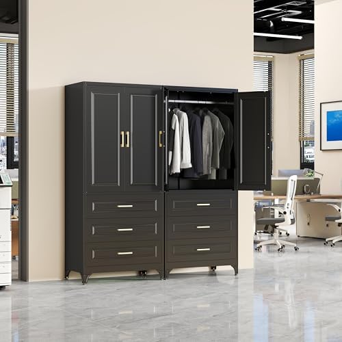 SteeLoong 71" Metal Wardrobe Cabinet,Armoire Wardrobe Closet with 3 Drawers