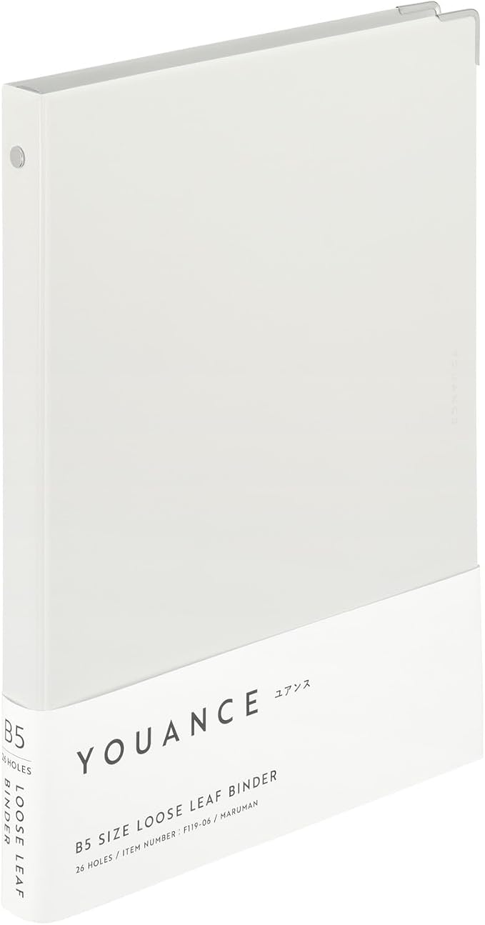 Maruman YOUANCE 26-Ring Binder, Holds 70 Sheets, B5 7.17"x10.12", White | Durable Vinyl Cover, Storage Pocket, Includes 10 3mm Graph Paper Sheets & Clear Sheet Protector, Made in Japan