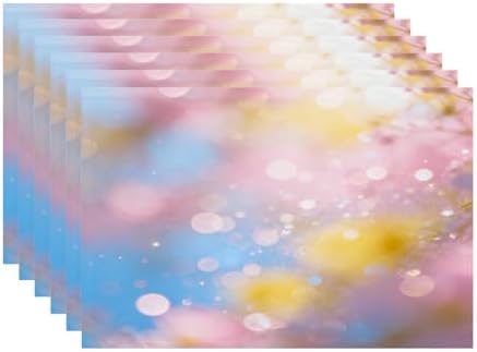 Batmerry Pastel Rainbow Linen Placemats Set of 6, Glitter Stars Marble Galaxy Clouds Washable Table Mats for Kitchen Table Thickened Heat Insulation Dining Set Indoor Outdoor 12X18 in