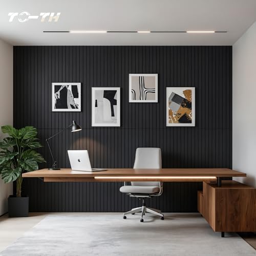 TO-TH Sound Absorbing Panels Wood Grain Acoustic Wall Panel 4 Pack, Smoky