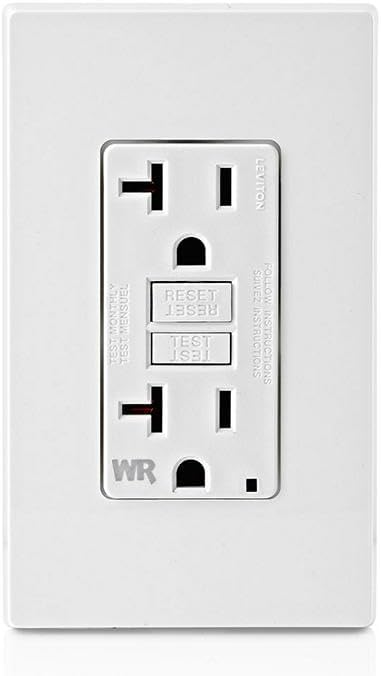 Leviton GFCI Weather-Resistant Outlet, 20 Amp, Self Test, Non Tamper-Resistant with LED Indicator Light, Outdoor Locations, GFWR2-W, White