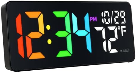 La Crosse Technology 513-1411 Color-Changing Digital LED Wall Clock with Indoor Temperature