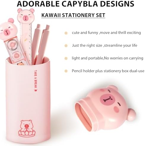 Capybara Stationery Set, Cute Pink School Supplies Gift for Students