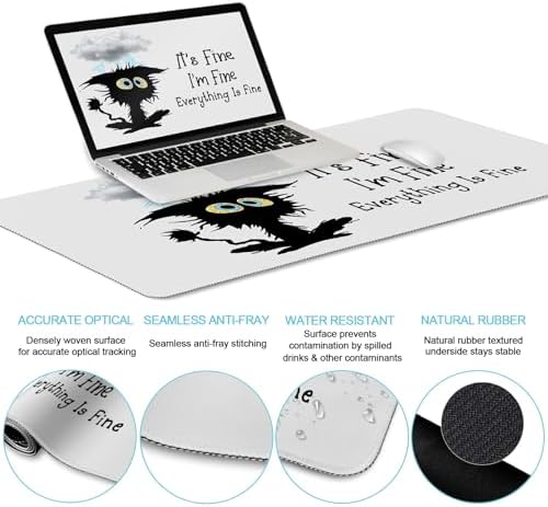LIMKRIAN Large Gaming Mouse Pad Desk Mat Set, Funny Black Cat Desk Decor
