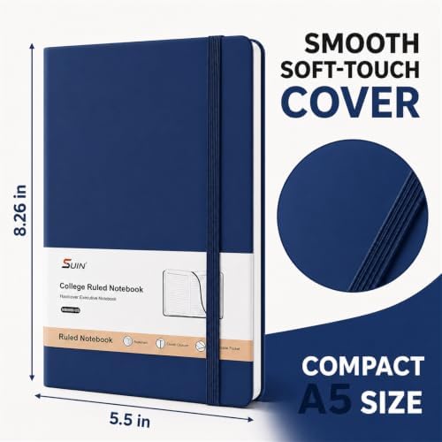 SUIN 6 Pack A5 Hardcover Lined Journal Notebooks, 200 Pages, Navy Blue