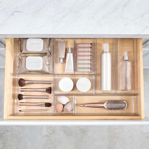 iDesign Plastic Makeup Drawer Organizer Tray, Set of 6, Clear