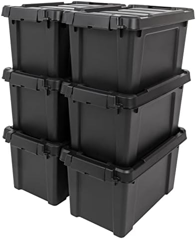 IRIS USA 6-Pack 5 Gal Heavy Duty Lockable Storage Totes with lids, Black