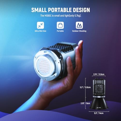NEEWER MS60C RGBWW LED Video Light with 2.4G/App Control, 65W Metal Mini
