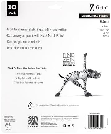 Zebra Pen Z-Grip Mechanical Pencil, 0.7mm #2 HB, Blue Barrels, 10-Pack