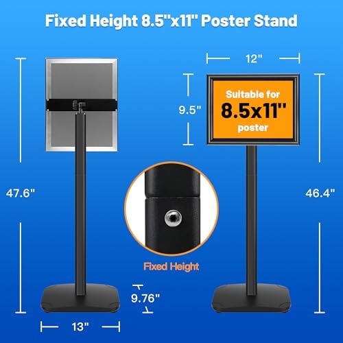 Pedestal Sign Holder Stand with Heavy Duty Base, 8.5x11 Inch Floor Standing Sign Holder, Vertical & Horizontal Menu Stand for Display Indoor/Outdoor Advertising, Poster, Restaurant Menu, Store, Black