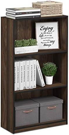 Furinno Basic 3-Tier Book Shelf with Open Shelves, Columbia Walnut
