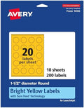 Avery Printable Round Labels, Sure Feed Technology, 1-1/2" Diameter, Bright Yellow Labels, Print-to-The-Edge, Laser/Inkjet Printable, 200 Total, Great for Stickers and Candles