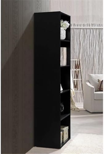 Pemberly Row 5-Shelf Wooden Bookcase, Black Finish, 59.06 in H x 15.91 in W x 11.77 in D, Slim Multi-Purpose Design, Engineered Wood Construction, Contemporary Style for Home or Office Organization
