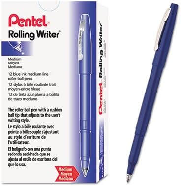 Pentel Rolling Writer Pen, 0.8 Millimeter Cushion Ball Tip, Blue Ink, Box of 12 (R100-C)