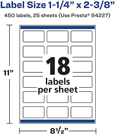 Avery® Printable Durable White Rectangle Labels, Sure Feed® Technology, 1-1/4" x 2-3/8", Print-to-the-Edge, Waterproof Labels, Laser & Pigment-Based Inkjet Compatible, 450 Total