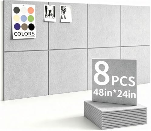 48" x 24" Cork Board Alternative, 8 Pack Felt Bulletin Board Tiles with 30 Adhesive Tabs Wall Push Pin Board for Office Classroom Bedroom Decor