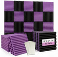 52 Pack 12 "X 12 "X1" Acoustic Panels Studio Soundproofing Foam Wedge Tiles(Accompanied By Double-Sided Adhesive Tape) (24Black+24purple)