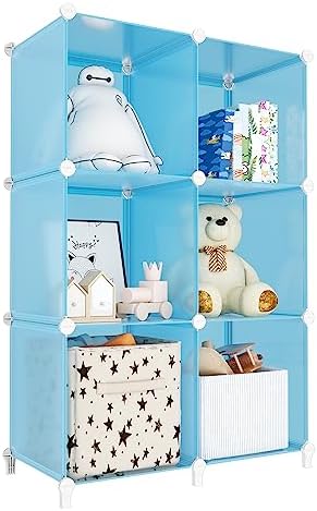 Portable Closet 6 Cube Closet Organizer and Storage Shelf Bookcase with Metal Hammer, Organizer Cabinet for Kids, Bedroom, Bathroom