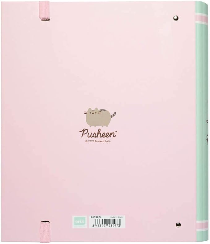 Grupo Erik Pusheen Cat 4 Ring Binder A4 - Kawaii Stationery Gifts, Merch | A4 Folder with Elastic closure, School Folders for Paperwork A4, Back to School Supplies | Pusheen Merchandise