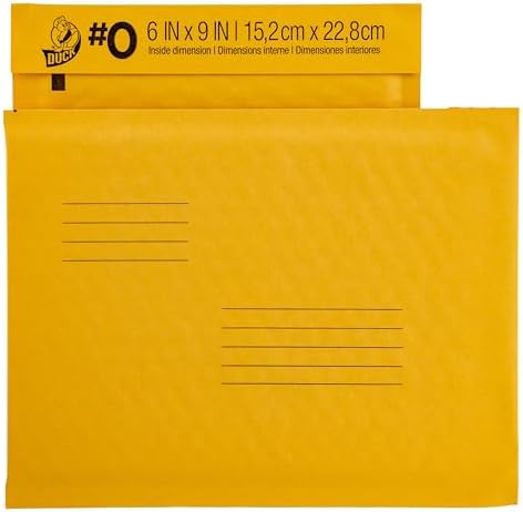 Duck Brand #0 Kraft Bubble Mailer, Manila, 6 inch x 9 inch, 25 Pack