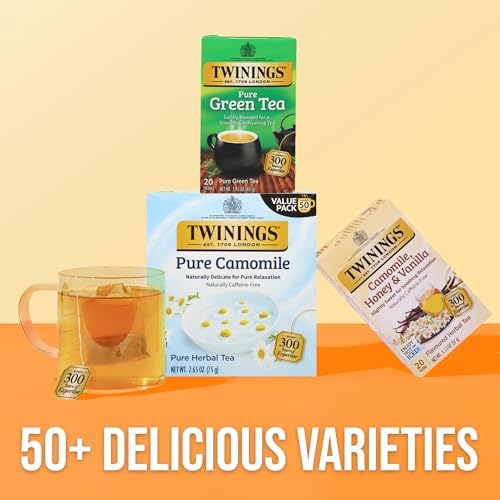 Twinings Pure Camomile Herbal Caffeine-Free Tea Bags, 50 CT Box (6 Pack)