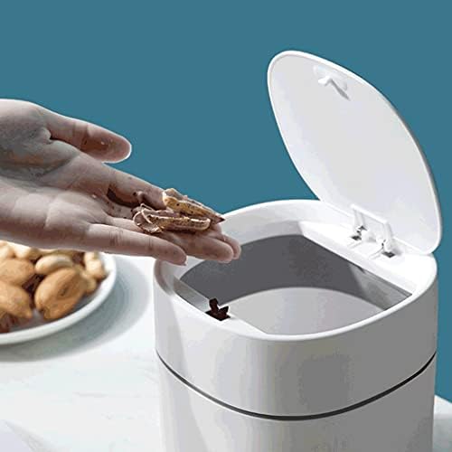 Trash can Plastic Mini Trash Can with Lid Modern Wastebasket for Bathroom Vanity Desktop Tabletop Or Coffee Table- 2 L-Blue/White Wastebasket (Color : Blue B Size : 2 Pack) (Blue B 1 Pack)