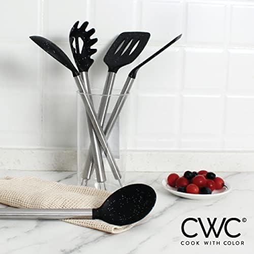 COOK WITH COLOR Silicone Cooking Utensils, Kitchen Utensil Set, Easy to Clean Silicone Kitchen Utensils, Cooking Utensils for Nonstick Cookware, Kitchen Gadgets Set, 5 Pieces, Speckled Black