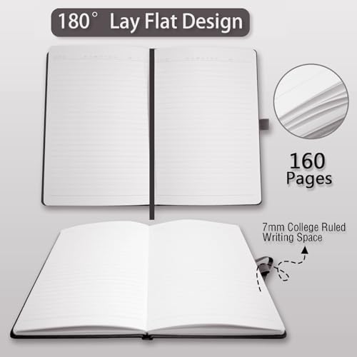 Heture Hardcover Notebooks, 6 Packs A5 Lined Journals Notebook for Writing 160 Pages, 8.2 x 5.5 inch, Classic Ruled Notebooks for College/Work/Travel (Black, 6 Pack)