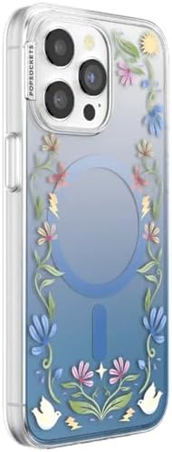 PopSockets iPhone 15 Pro Max Phone Case with MagSafe, Wireless Charging Compatible, Disney - Boho Wildflowers Blue