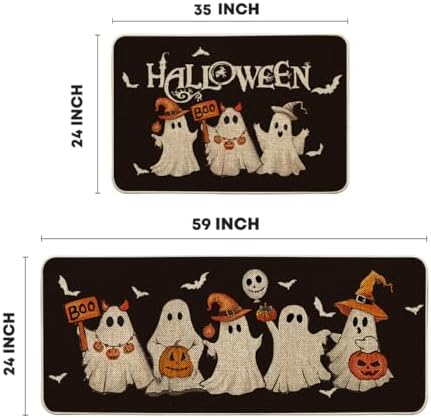 Artoid Mode Ghost Bat Black Halloween Kitchen Mats Set of 2-24x35+24x59