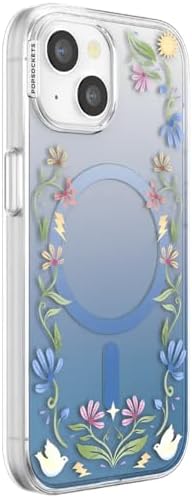 PopSockets iPhone 15 Phone Case with MagSafe, Wireless Charging Compatible, Disney - Boho Wildflowers Blue