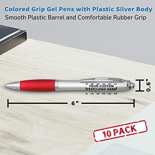 DISCOUNT PROMOS Custom Colored Grip Gel Pens Set of 10, Personalized Bulk Pack - Great for Office, School, Business, Tradeshows, Events - RedBI