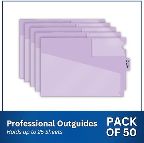 Doctor Stuff - Center Tab Vinyl Outguides, Diagonal Cut Front Pocket, Top Charge Out Slip Pocket, Plastic File Folder, Letter Size 9" x 13-1/4", Lavender, 50/Box