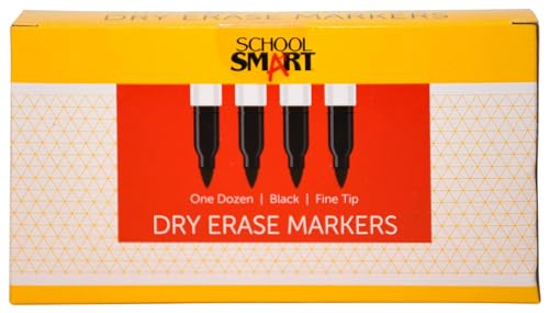 School Smart Dry Erase Pen Style Marker, Fine Tip, Black, Pack of 12 - BY1076-12BLACK