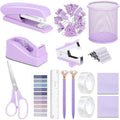 Office Supplies Set,Desk Accessories,Stapler And Tape Dispenser Set,Pen Holder,1000 Staples,Staple Remover,Hinder Clips,Ruler,Scissor,Index Tabs,Clear Tape,Ballpoint Pen,Sticky Notes,Coworkers(Purple)