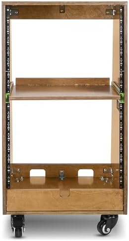 Sound Town DIY Slanted 16U Studio Rack (8U Top + 8U Lower), with 2U Bottom Storage, Slide-Out Tray, Caster, Plywood, Weathered Brown for Recording Room, Home Studio (SDRK-ST16TB)