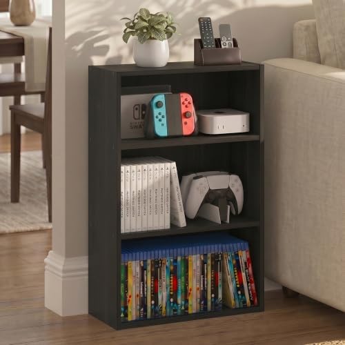 Furinno Basic DVD Shelf, 3-Tier CD Rack, Cube Storage, Espresso | 7 x 17 x 26, Open Shelf for DVD Blueray Game Disc, Organizer Media Shelf, for Living Room, Bedroom, Home Office