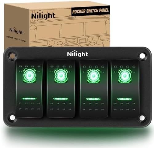 Nilight 4 Gang Rocker Switch Panel SPST On Off Toggle Laser Pattern Green