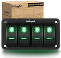 Nilight 4 Gang Rocker Switch Panel SPST On Off Toggle Laser Pattern Green