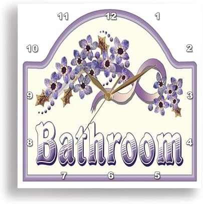 3dRose Wall Clock Silent - 15 inch - Vintage Violet Bathroom Sign - Vintage