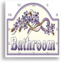 3dRose Wall Clock Silent - 15 inch - Vintage Violet Bathroom Sign - Vintage