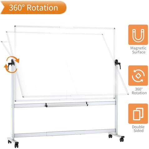 VIZ-PRO Rolling Whiteboard, 96" x 48" Mobile White Board with Stand