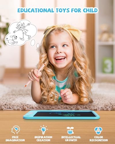 LCD Writing Tablet 10 Inch, Toys for 3 4 5 6 7 8 9 10 Year Old Boys Girls, Colorful Doodle Board Drawing Tablet, Gift for Boys Toddlers Age 3-12 Years, Memo Board, Drawing Pads with Lanyard(Lake Blue)