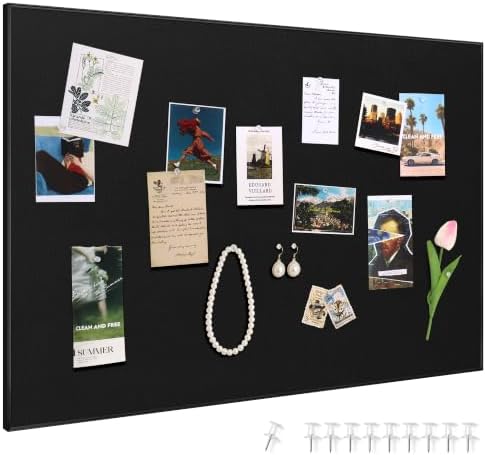 SELEAD Linen Bulletin Board 30” x 20” - Black Aluminum Frame, Black Fabric
