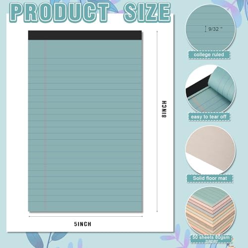 Lincia 12 Pcs 5" x 8" Small Legal Pads Colored Lined Note Pads Narrow Ruled Writing Notepads 50 Sheets Per Micro Paper Notebook Lined and Perforated for College Office Supplies (Natural Colors)