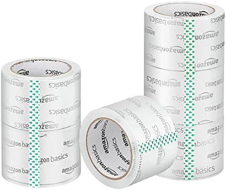 Amazon Basics 2.83 Inch Wide Packing Tape, Fits 3-Inch Dispensers, Crystal Clear, Low Odor, for Moving, Storage, Shipping and Sealing Boxes, 54.6 Yards, 6-Pack