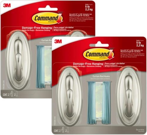 Command 5 lb Large Brushed Nickel Color Hooks, 2-Count of 2 Wall Hooks and 2 Command Strips, Wall Decor, and Room Decor (Pack of 6)