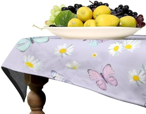 Butterfly Tablecloth, Watercolor Daisy Flowers Rustic Spring Summer Floral Butterfly Table Cover for Indoor Outdoor Patio Party Picnic Wedding Home Kitchen Dinner Table Decor 60x120in