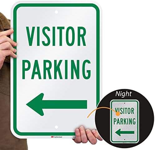 SmartSign "Visitor Parking" Sign with Left Arrow | 12" x 18" 3M Engineer Grade Reflective Aluminum