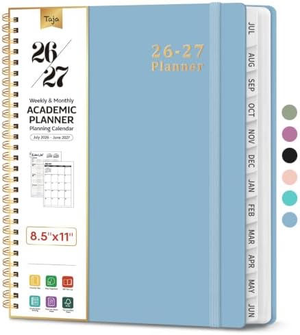 Taja Planner 2026-2027, 8.5" x 11" Calendar Planner, Jul 2026-Jun 2027 | Letter Hardcover Weekly & Monthly Academic Year Planner, Large Planning Agenda With Tabs, School & Office Supplies, Baby Blue